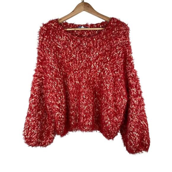 Urban Outfitters Women's L Fuzzy Red Puff Sleeve Crop Pullover Sweater - Picture 1 of 5
